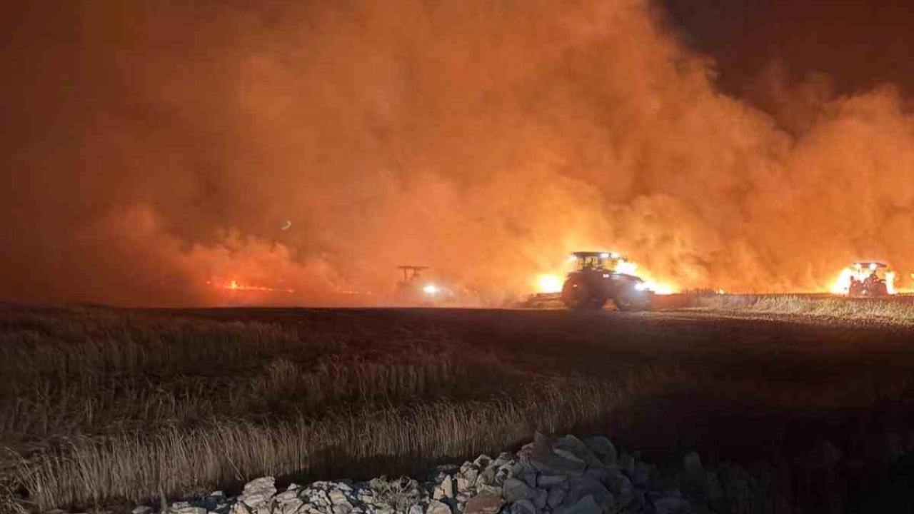 Dün gece çıkan yangında ekili araziler zarar gördü